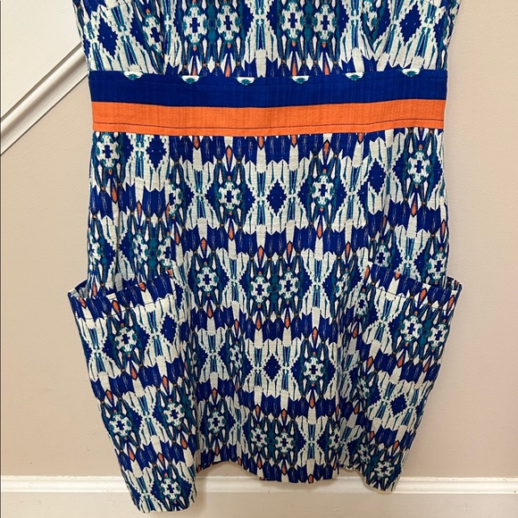 Plenty by Tracy Reese Blue and White Dress with Orange Blue fixed sash detail - Picture 5 of 16